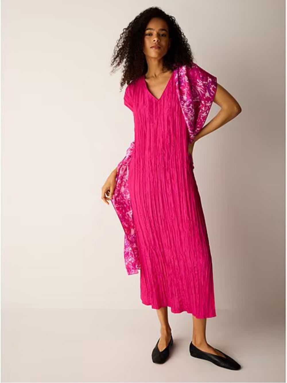 NWT Eileen Fisher Crushed Silk V-Neck Cap Sleeve Dress